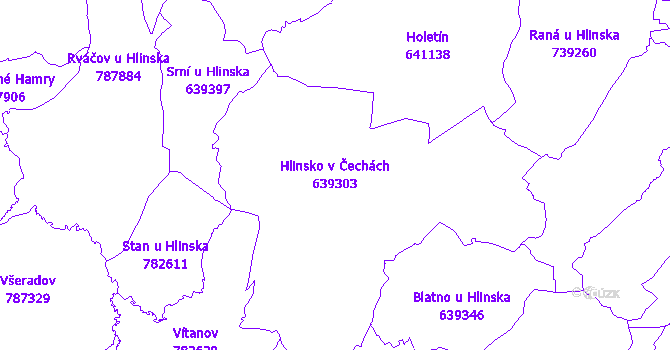 Katastrální mapa Hlinsko v Čechách - přehledová mapa katastrálního území
