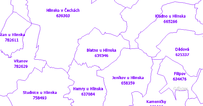 Katastrální mapa Blatno u Hlinska - přehledová mapa katastrálního území