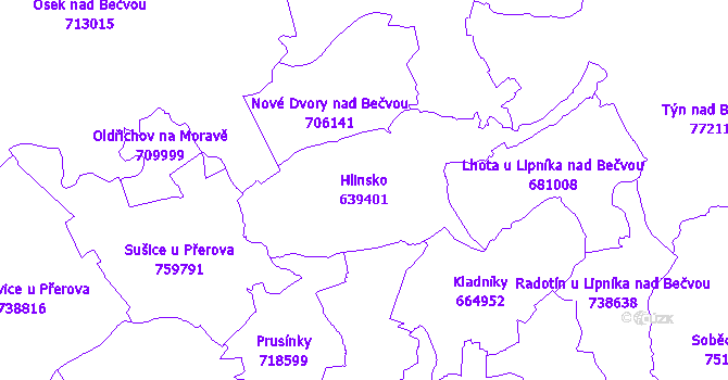 Katastrální mapa Hlinsko - přehledová mapa katastrálního území