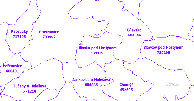 Katastrální mapa Hlinsko pod Hostýnem - přehledová mapa katastrálního území