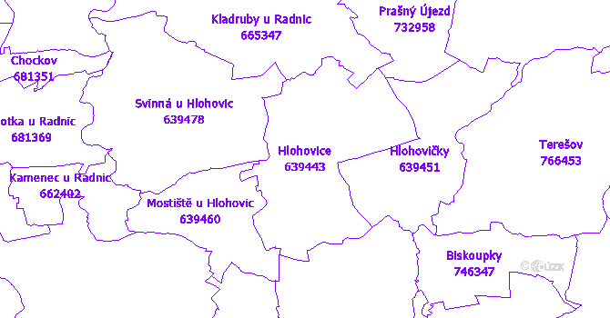 Katastrální mapa Hlohovice - přehledová mapa katastrálního území