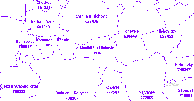 Katastrální mapa Mostiště u Hlohovic - přehledová mapa katastrálního území