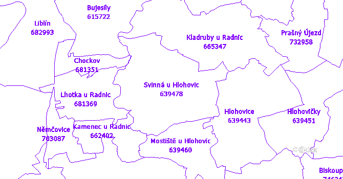 Katastrální mapa Svinná u Hlohovic - přehledová mapa katastrálního území