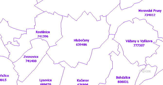 Katastrální mapa Hlubočany - přehledová mapa katastrálního území