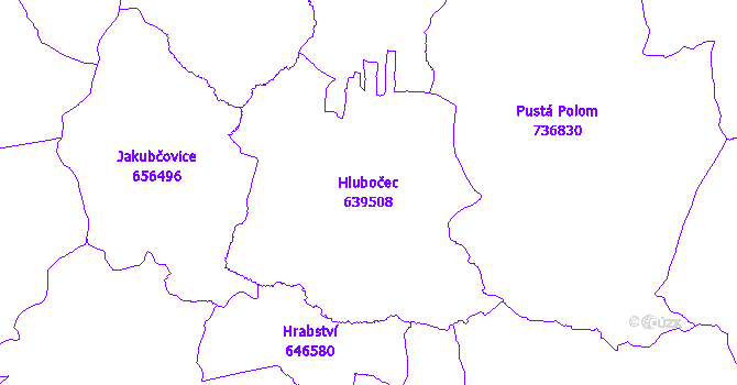 Katastrální mapa Hlubočec - přehledová mapa katastrálního území