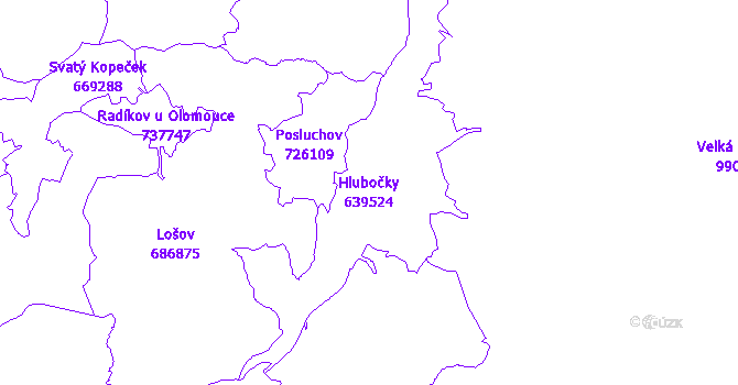 Katastrální mapa Hlubočky - přehledová mapa katastrálního území