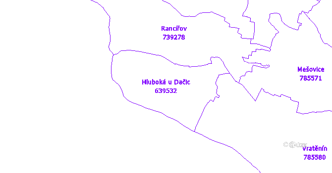 Katastrální mapa Hluboká u Dačic - přehledová mapa katastrálního území