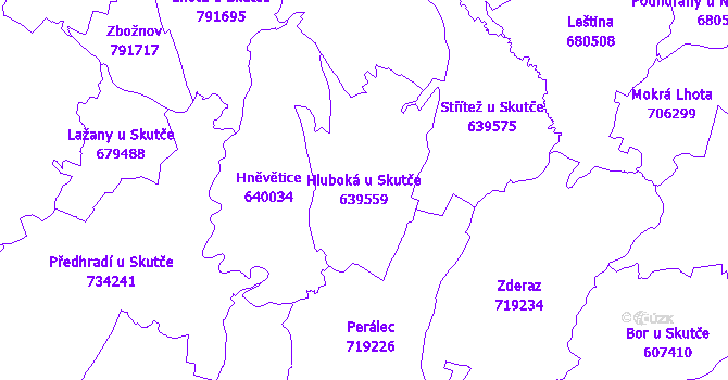 Katastrální mapa Hluboká u Skutče - přehledová mapa katastrálního území