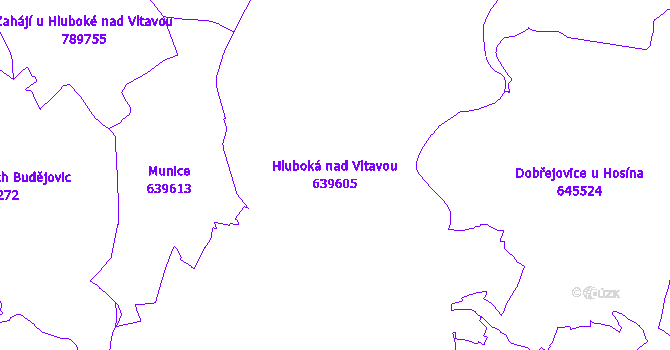 Katastrální mapa Hluboká nad Vltavou - přehledová mapa katastrálního území