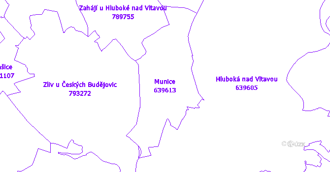 Katastrální mapa Munice - přehledová mapa katastrálního území
