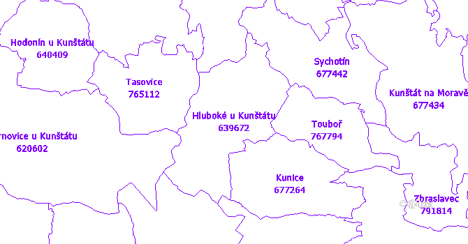 Katastrální mapa Hluboké u Kunštátu - přehledová mapa katastrálního území