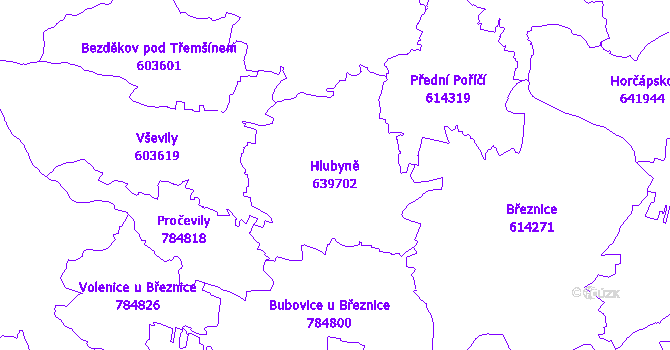Katastrální mapa Hlubyně - přehledová mapa katastrálního území
