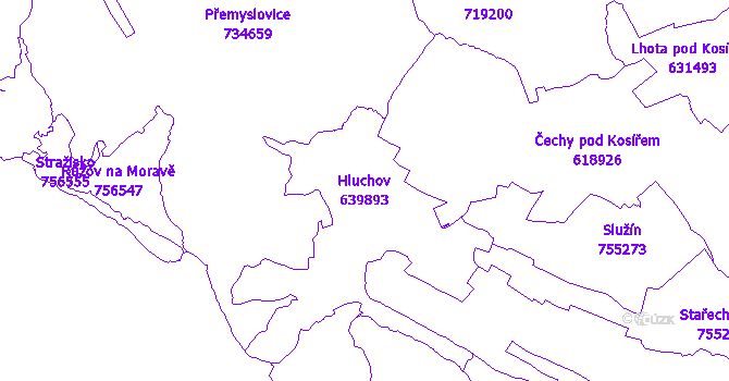 Katastrální mapa Hluchov - přehledová mapa katastrálního území