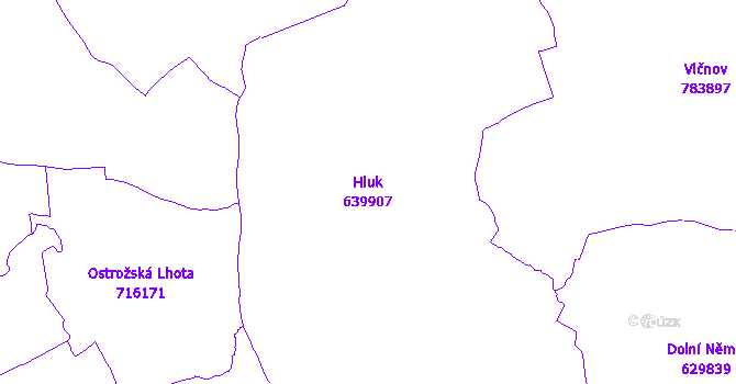 Katastrální mapa Hluk - přehledová mapa katastrálního území