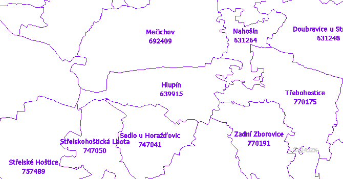 Katastrální mapa Hlupín - přehledová mapa katastrálního území