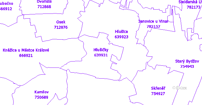 Katastrální mapa Hlušičky - přehledová mapa katastrálního území