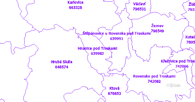 Katastrální mapa Hnanice pod Troskami - přehledová mapa katastrálního území