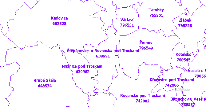 Katastrální mapa Štěpánovice u Rovenska pod Troskami - přehledová mapa katastrálního území