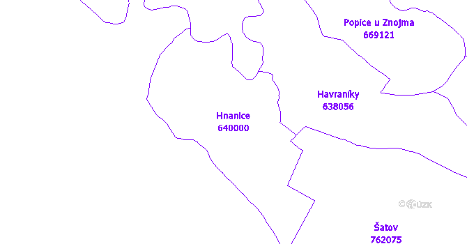 Katastrální mapa Hnanice - přehledová mapa katastrálního území