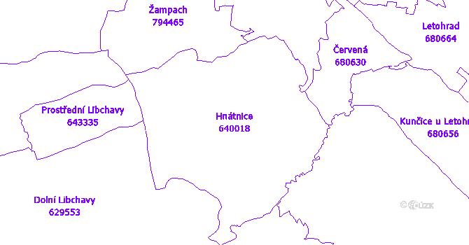 Katastrální mapa Hnátnice - přehledová mapa katastrálního území