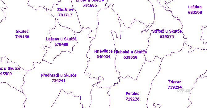 Katastrální mapa Hněvětice - přehledová mapa katastrálního území
