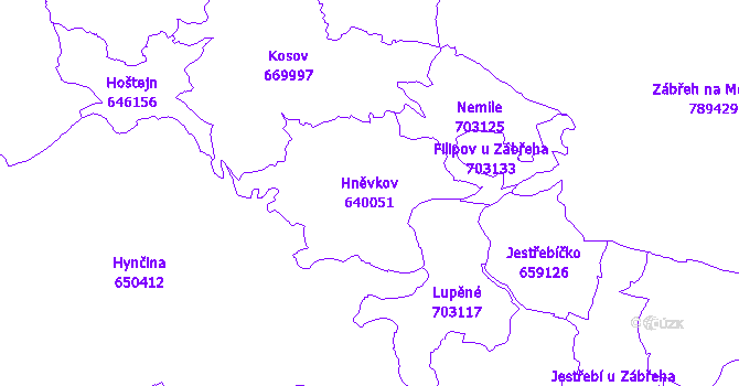 Katastrální mapa Hněvkov - přehledová mapa katastrálního území