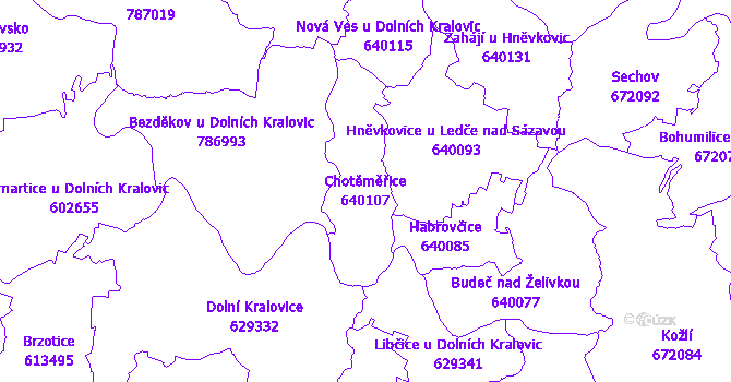 Katastrální mapa Chotěměřice - přehledová mapa katastrálního území