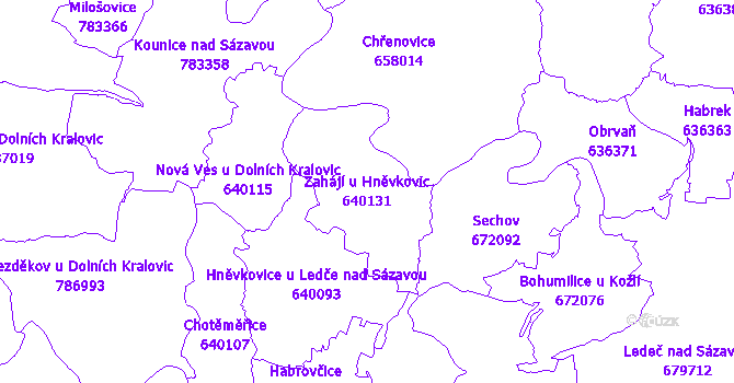 Katastrální mapa Zahájí u Hněvkovic - přehledová mapa katastrálního území