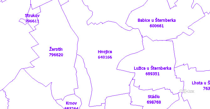 Katastrální mapa Hnojice - přehledová mapa katastrálního území