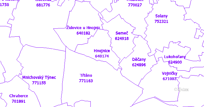 Katastrální mapa Hnojnice - přehledová mapa katastrálního území