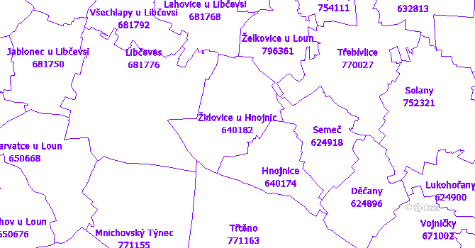 Katastrální mapa Židovice u Hnojnic - přehledová mapa katastrálního území