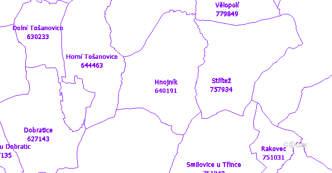 Katastrální mapa Hnojník - přehledová mapa katastrálního území