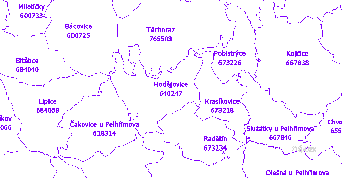 Katastrální mapa Hodějovice