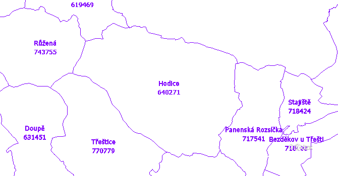 Katastrální mapa Hodice - přehledová mapa katastrálního území