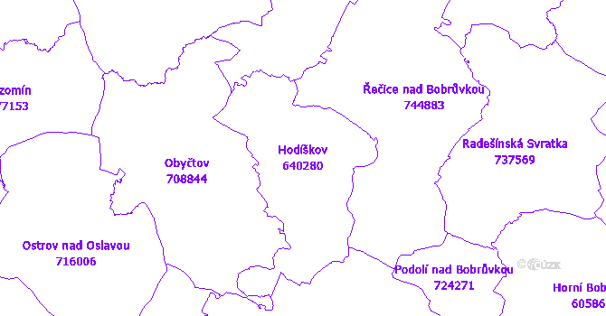 Katastrální mapa Hodíškov - přehledová mapa katastrálního území