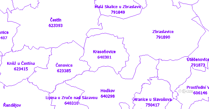 Katastrální mapa Krasoňovice - přehledová mapa katastrálního území