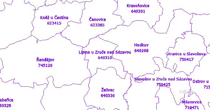 Katastrální mapa Lipina u Zruče nad Sázavou - přehledová mapa katastrálního území