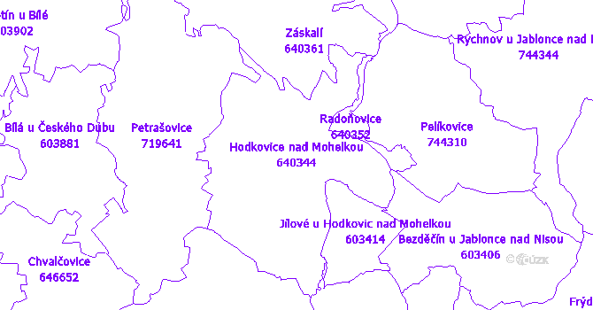 Katastrální mapa Hodkovice nad Mohelkou - přehledová mapa katastrálního území