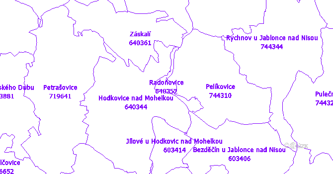 Katastrální mapa Radoňovice - přehledová mapa katastrálního území