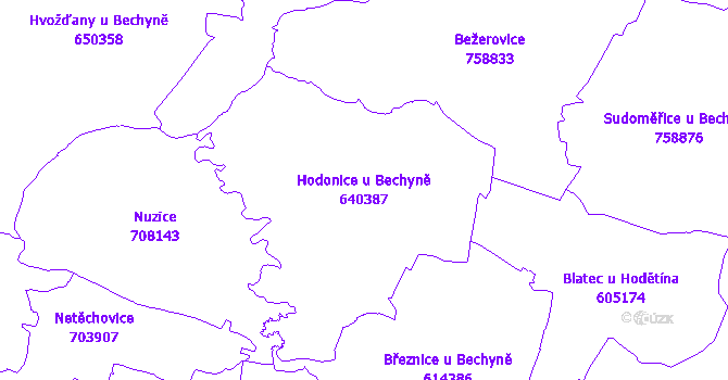 Katastrální mapa Hodonice u Bechyně - přehledová mapa katastrálního území