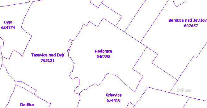 Katastrální mapa Hodonice - přehledová mapa katastrálního území