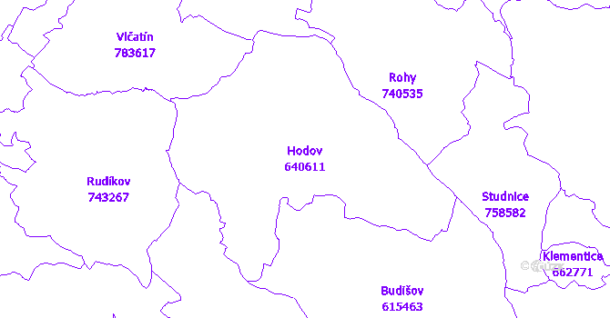 Katastrální mapa Hodov - přehledová mapa katastrálního území