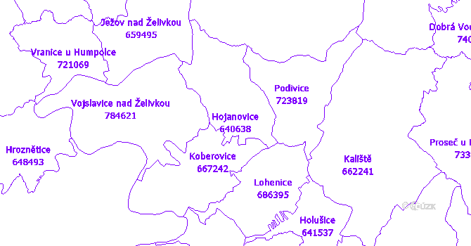 Katastrální mapa Hojanovice - přehledová mapa katastrálního území