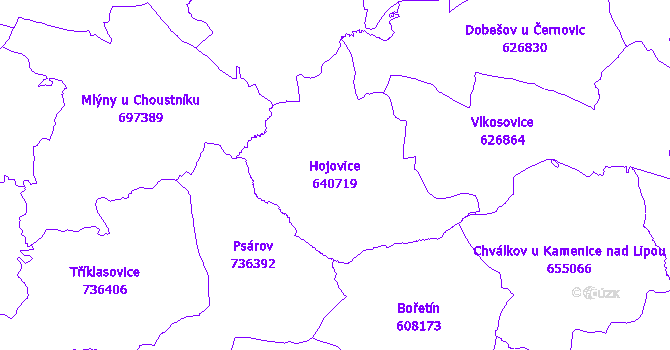 Katastrální mapa Hojovice - přehledová mapa katastrálního území