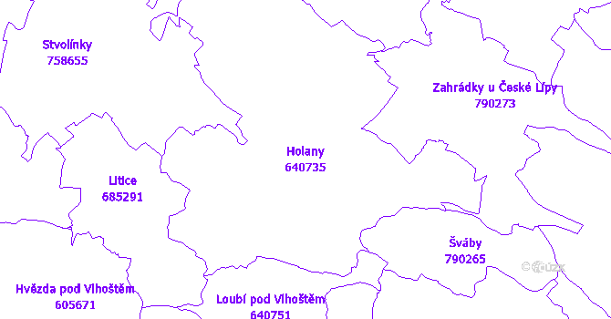 Katastrální mapa Holany - přehledová mapa katastrálního území