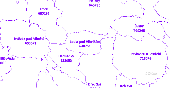 Katastrální mapa Loubí pod Vlhoštěm - přehledová mapa katastrálního území