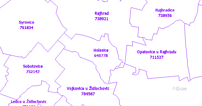 Katastrální mapa Holasice - přehledová mapa katastrálního území