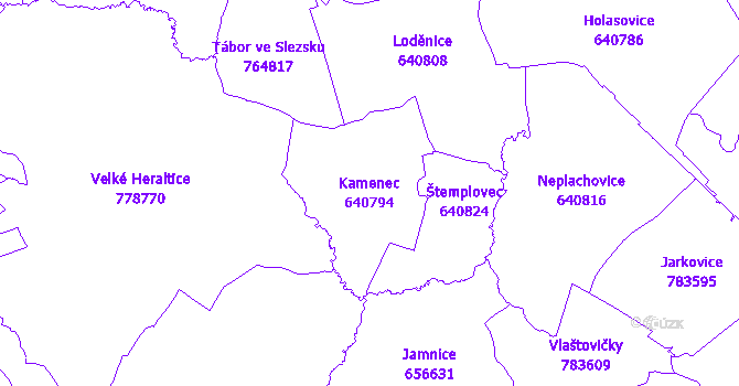 Katastrální mapa Kamenec - přehledová mapa katastrálního území