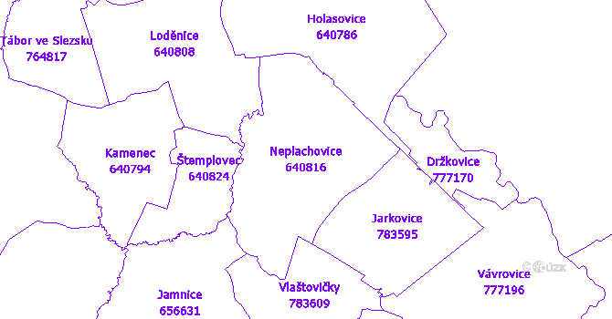 Katastrální mapa Neplachovice - přehledová mapa katastrálního území