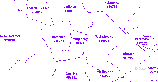 Katastrální mapa Štemplovec - přehledová mapa katastrálního území